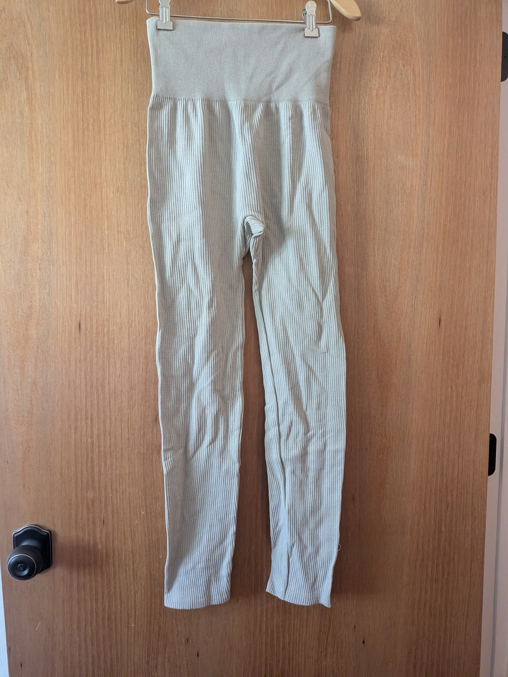 Ribbed High-Waist Leggings - Cream